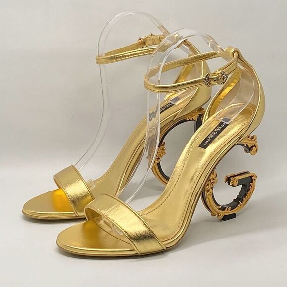 DOLCE&GABBANA Sculpted-Heel Metallic Leather Sandals size 41 - Picture 3 of 14